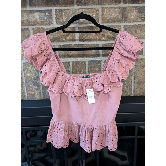 Express Tops - New With Tags Pink Express Lacy Off The Shoulder Flutter Sleeve Blouse Sz Medium